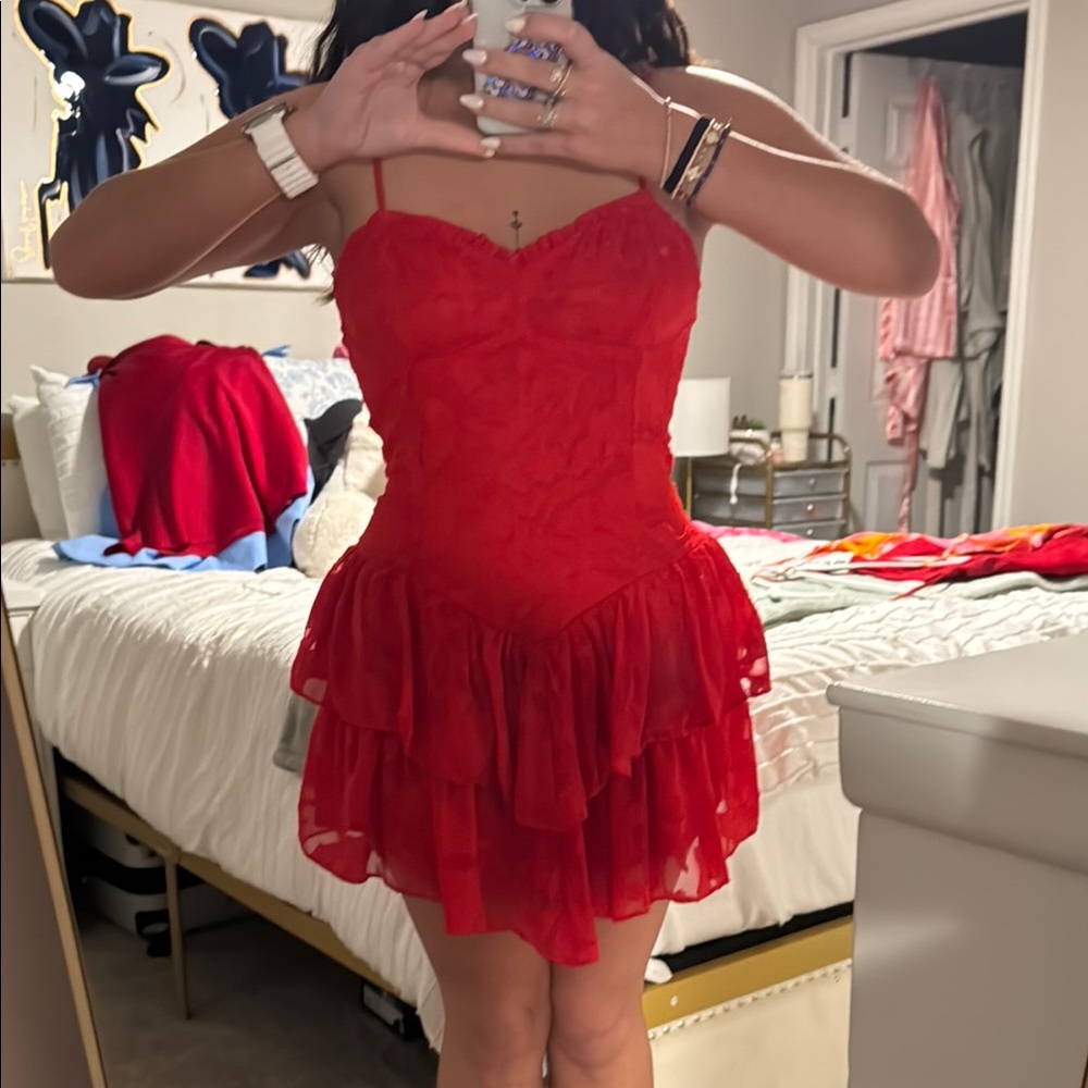 Elegant Red Layered Dress
